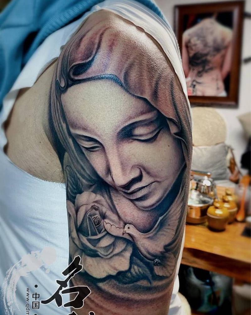 欧美圣母纹身图片_手臂欧美写实纹身图案