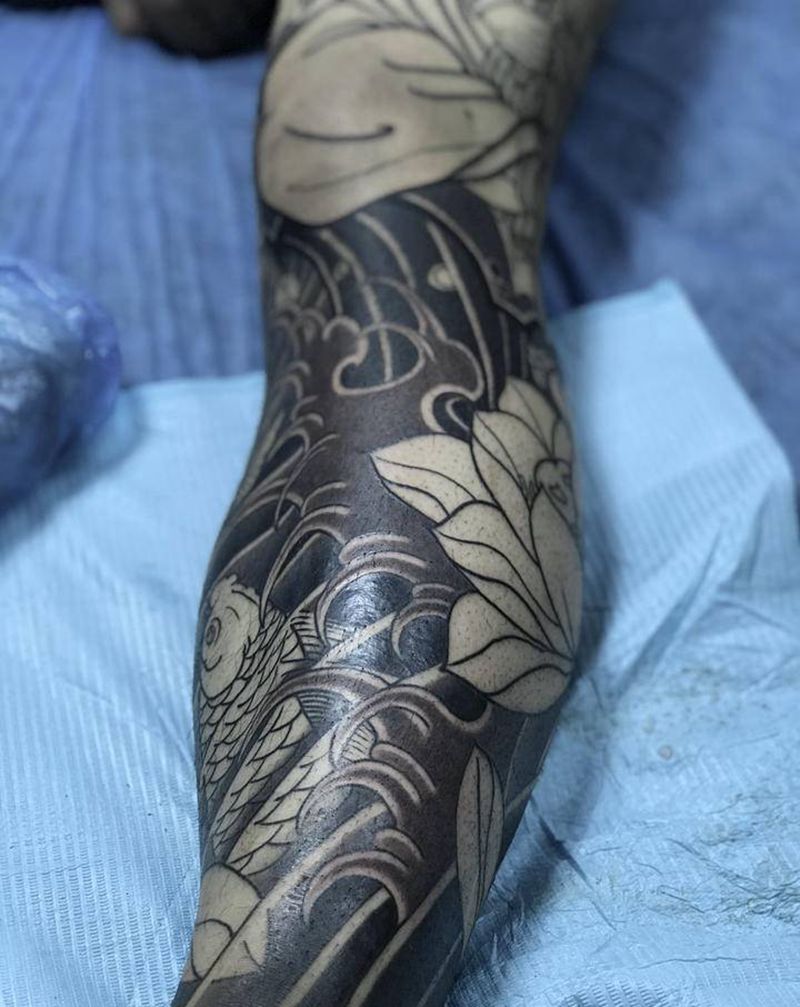 花腿纹身图片_腿部纹身图案