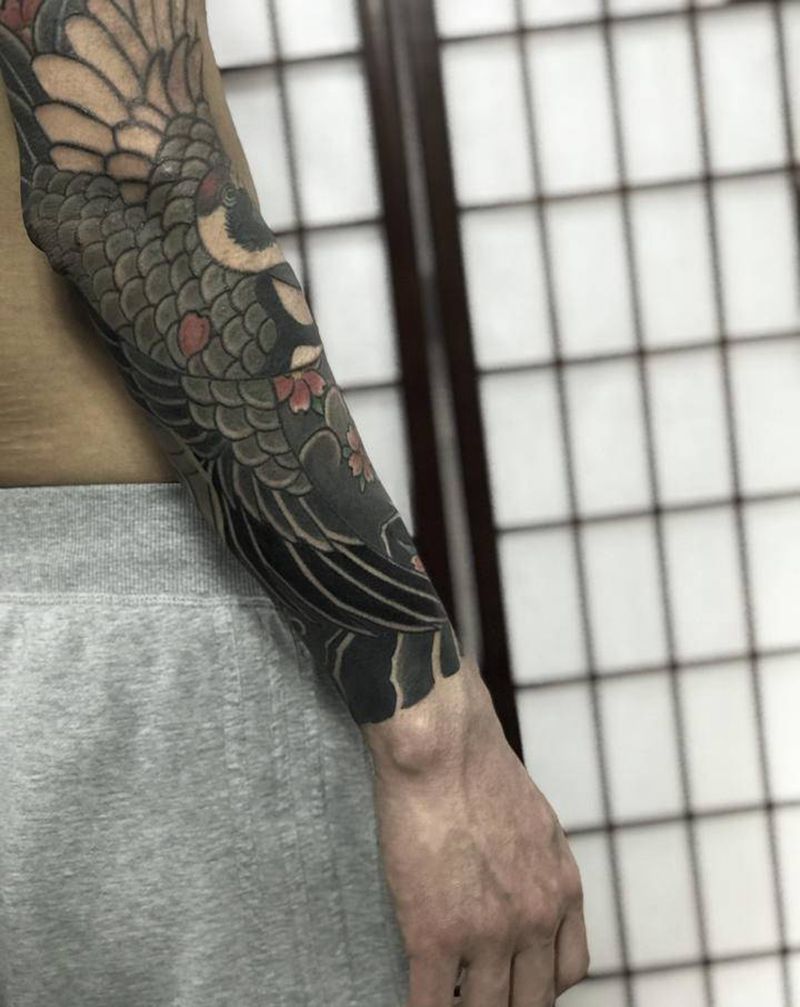 鹤纹身图片_老传统纹身图案