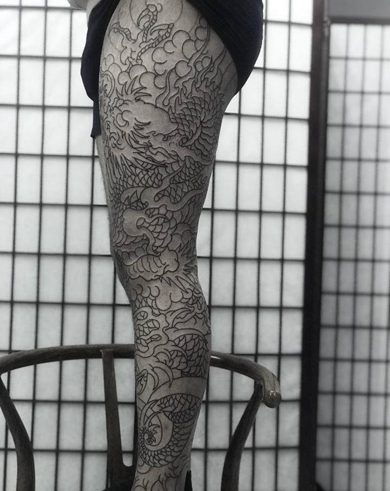 老传统花腿龙纹身图片_老传统纹身图案
