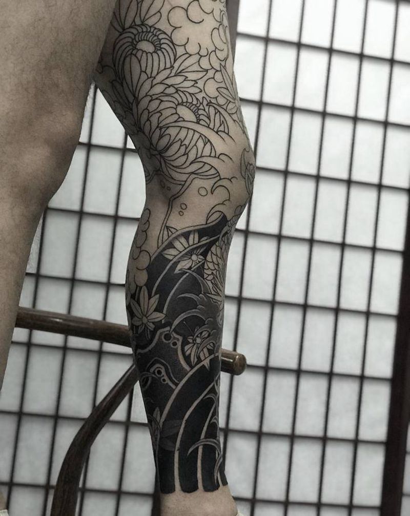 今日六小时雾。纹身图片_腿部老传统纹身图案