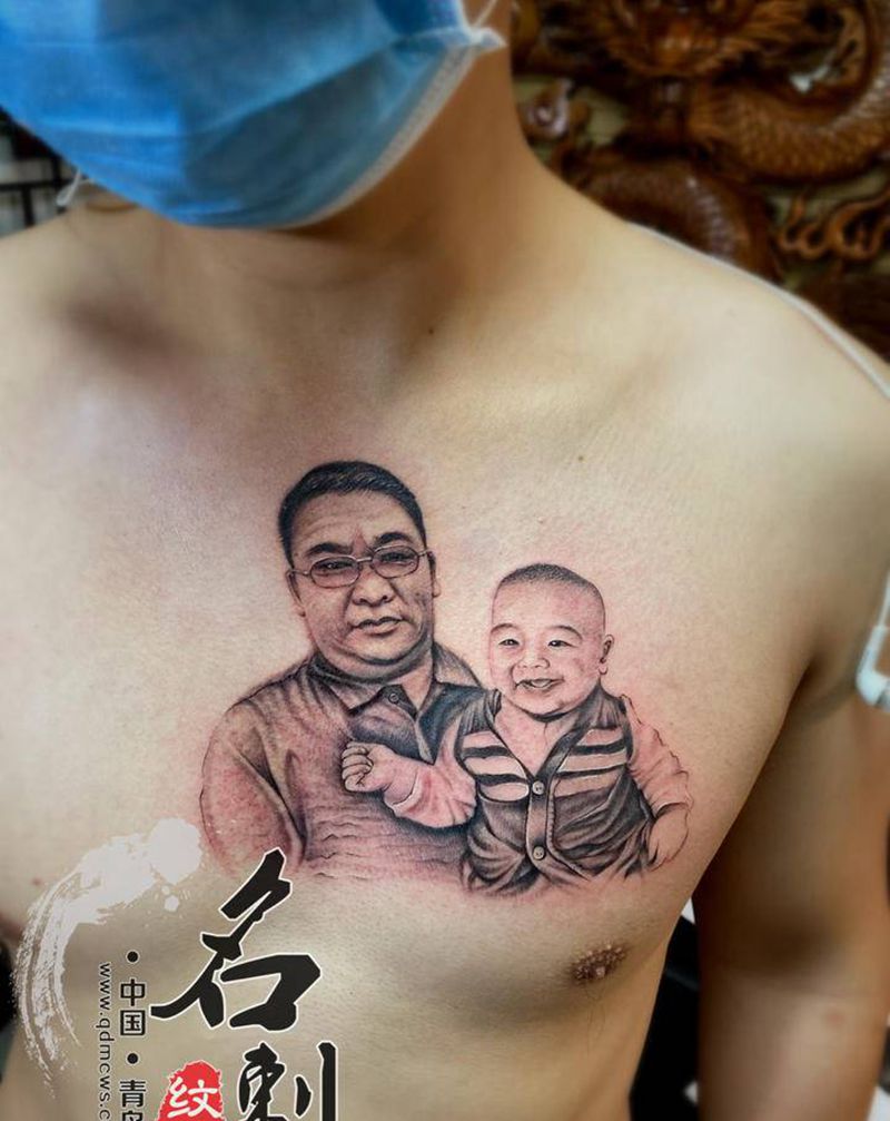 肖像纹身图片_胸部欧美写实纹身图案