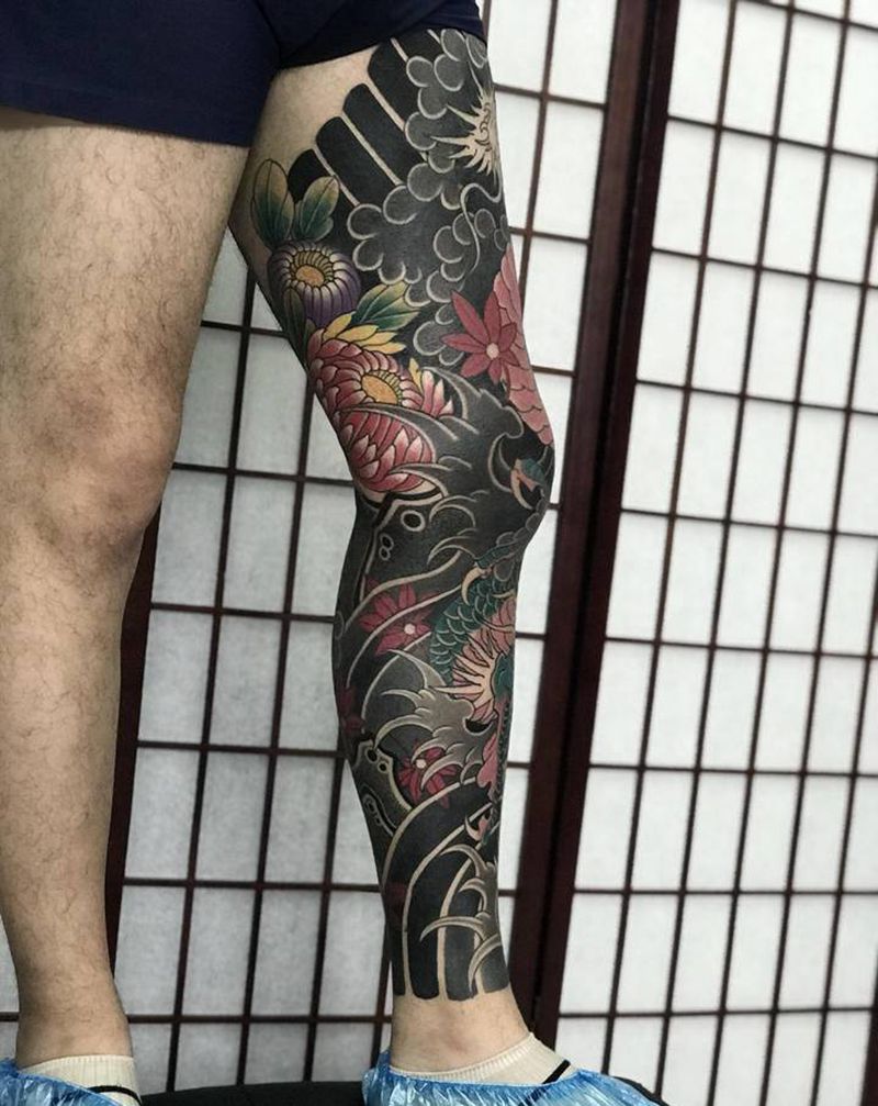 老传统花腿龙纹身图片_老传统纹身图案