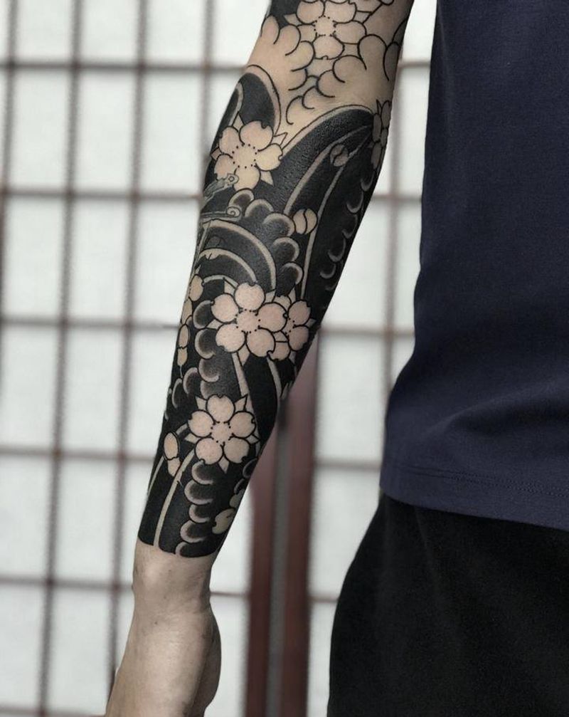 日式樱花臂纹身图片_老传统纹身图案