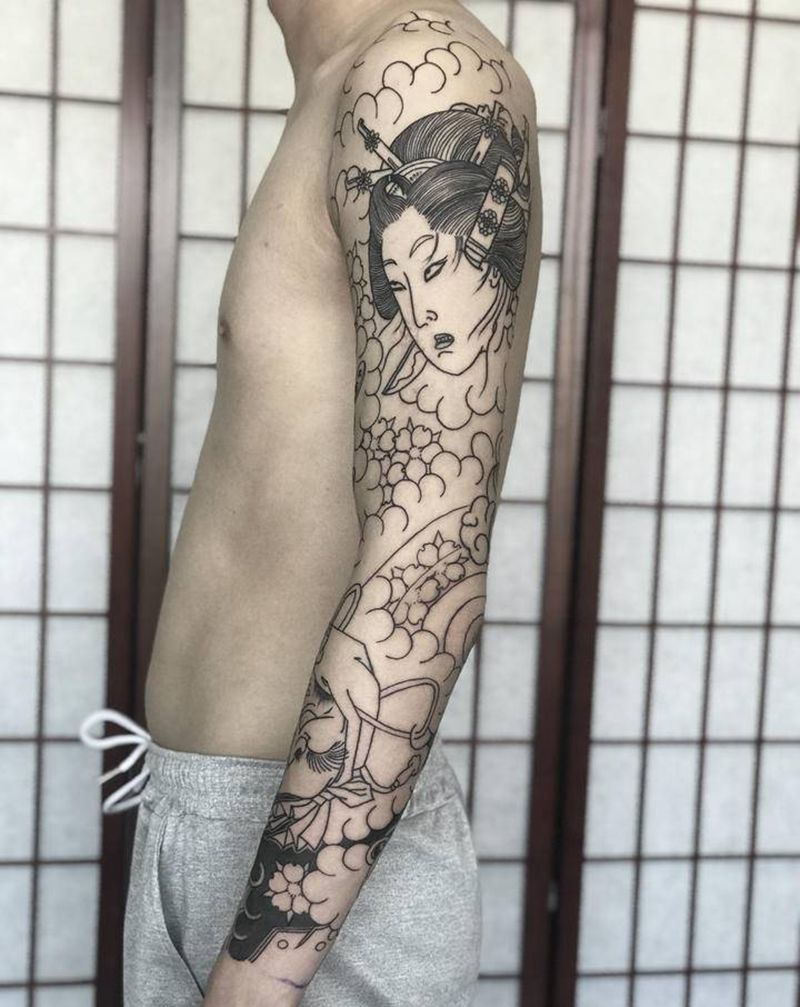 日式花臂纹身图片_老传统纹身图案