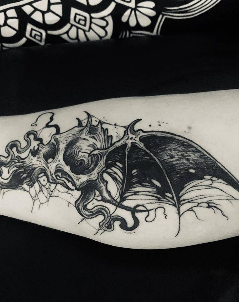 骷髅纹身图片_脚部点刺几何纹身图案