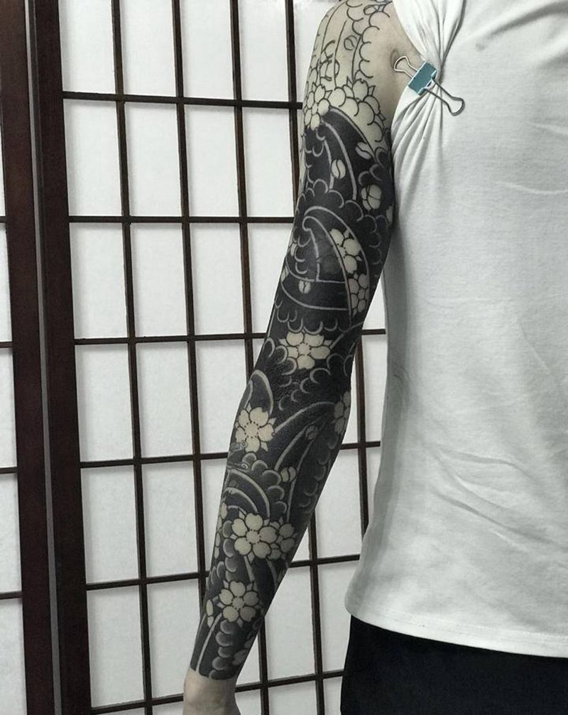 老传统樱花纹身图片_老传统纹身图案