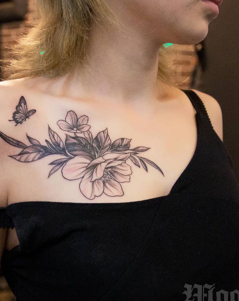 素花遮盖纹身图片_肩部纹身图案