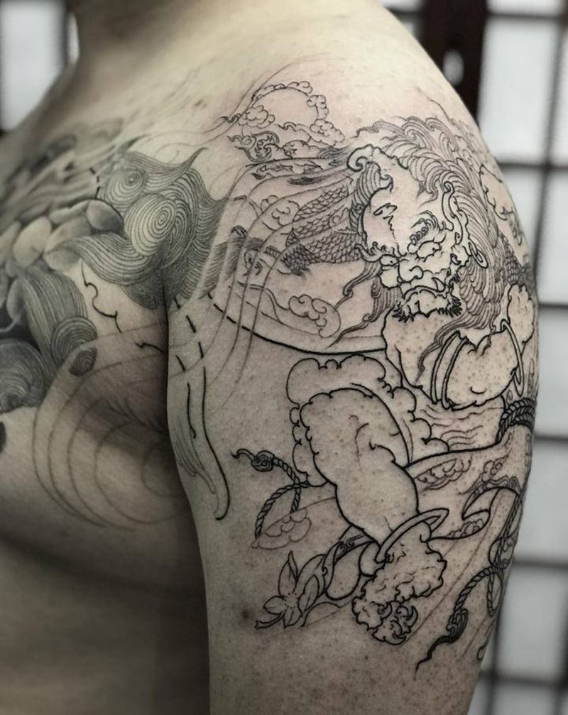 风神，雷神纹身图片_肩部新传统纹身图案