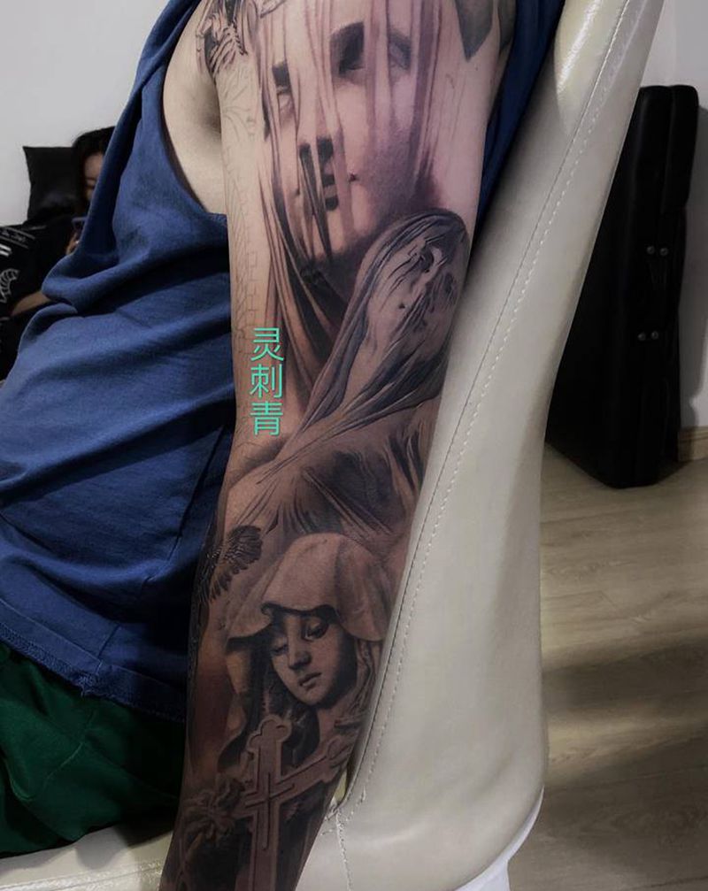 新作品纹身图片_手臂欧美写实天使雕塑纹身图案