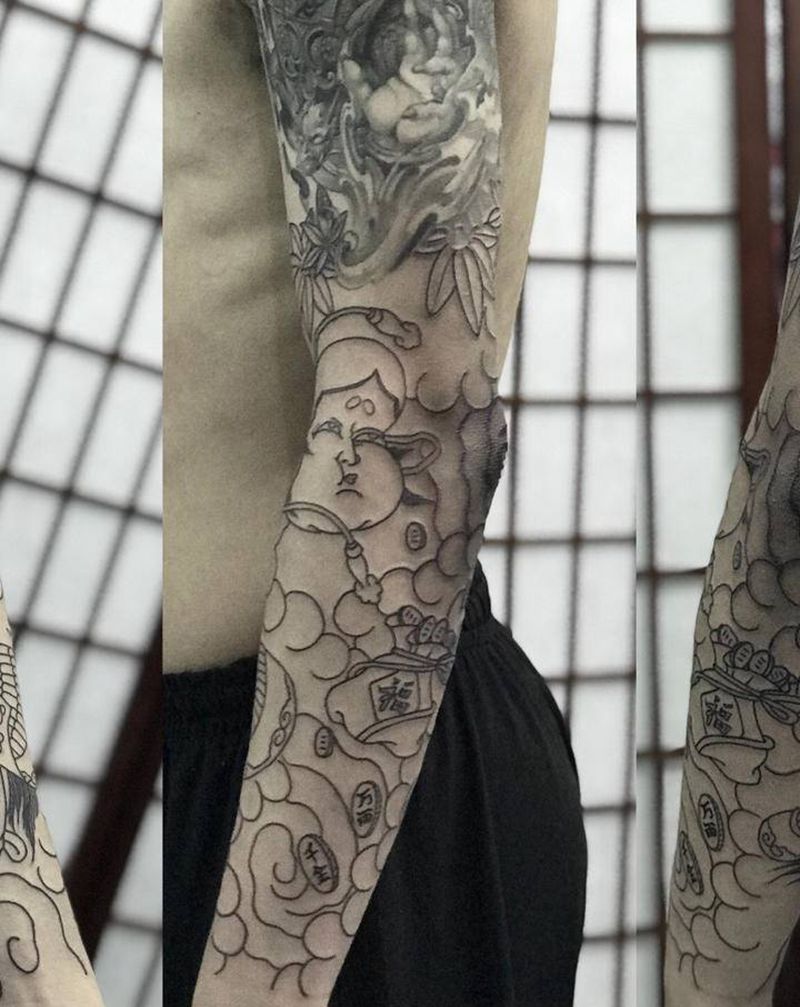 接日式花臂纹身图片_老传统纹身图案