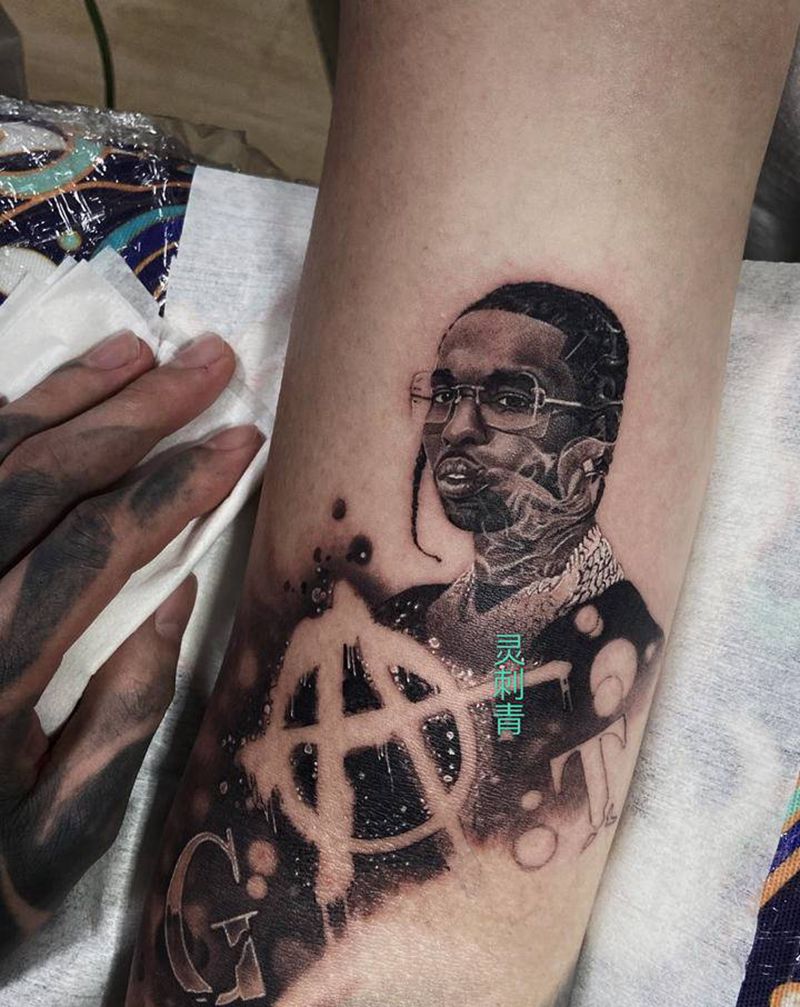 扎个细活纹身图片_手臂欧美写实Pop smoke纹身图案