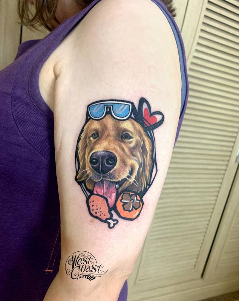 他的名字是米饭纹身图片_手臂欧美写实狗狗纹身图案