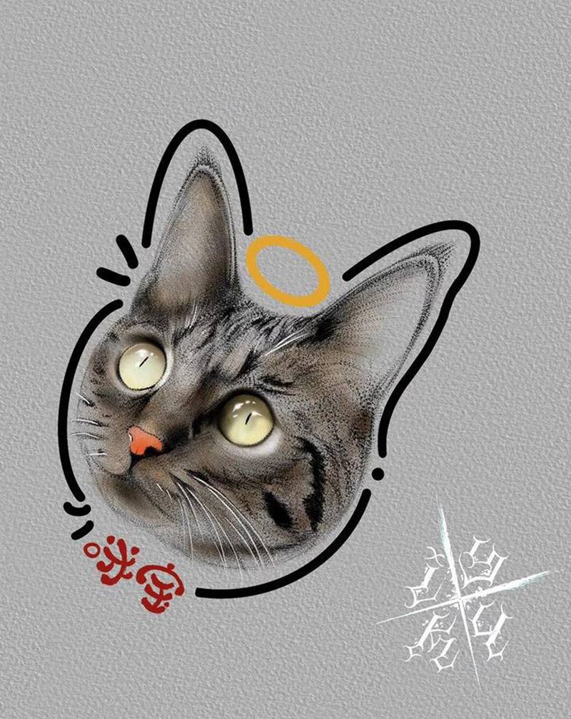猫咪画稿纹身图片_手臂欧美写实纹身图案
