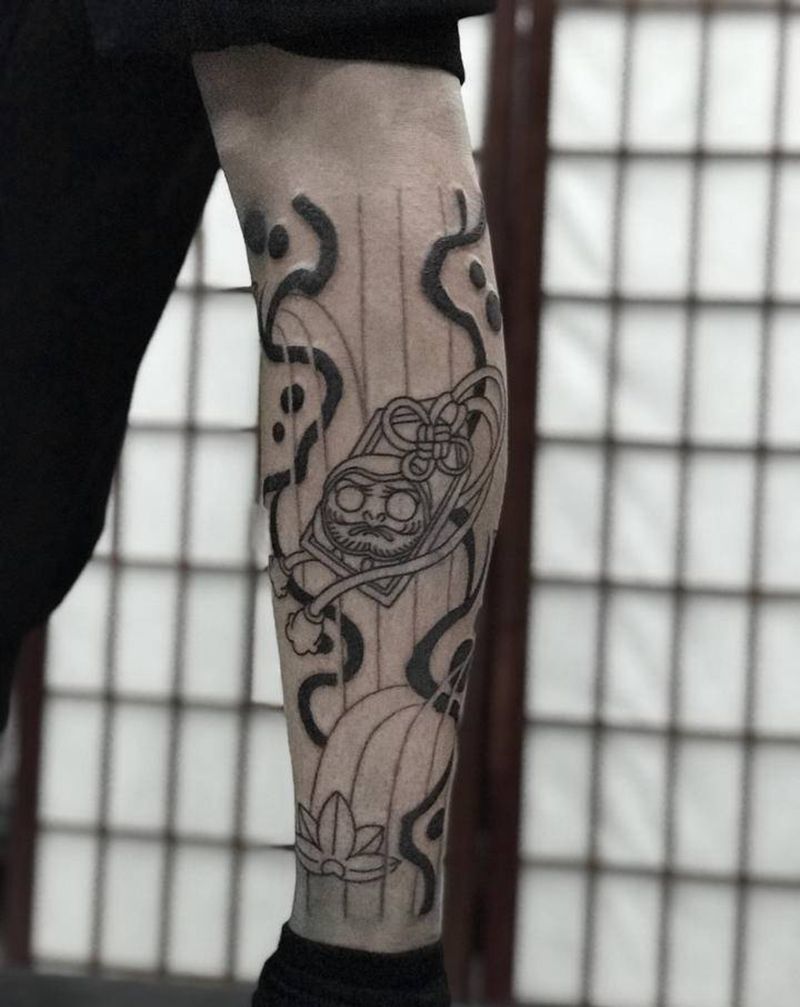 全程手绘纹身图片_腿部老传统纹身图案