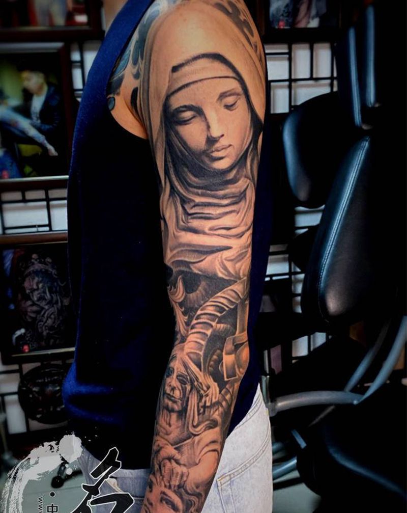 圣母纹身图片_欧美写实纹身图案