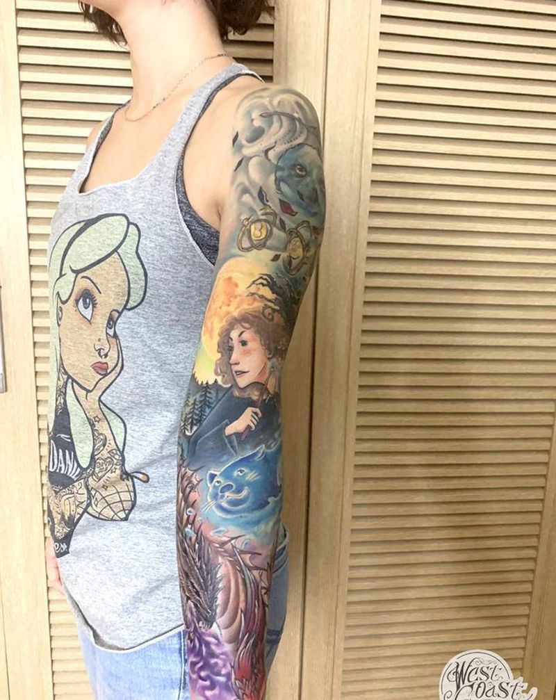 哈利波特花臂纹身图片_手臂欧美写实叠彩厚涂花臂纹身图案