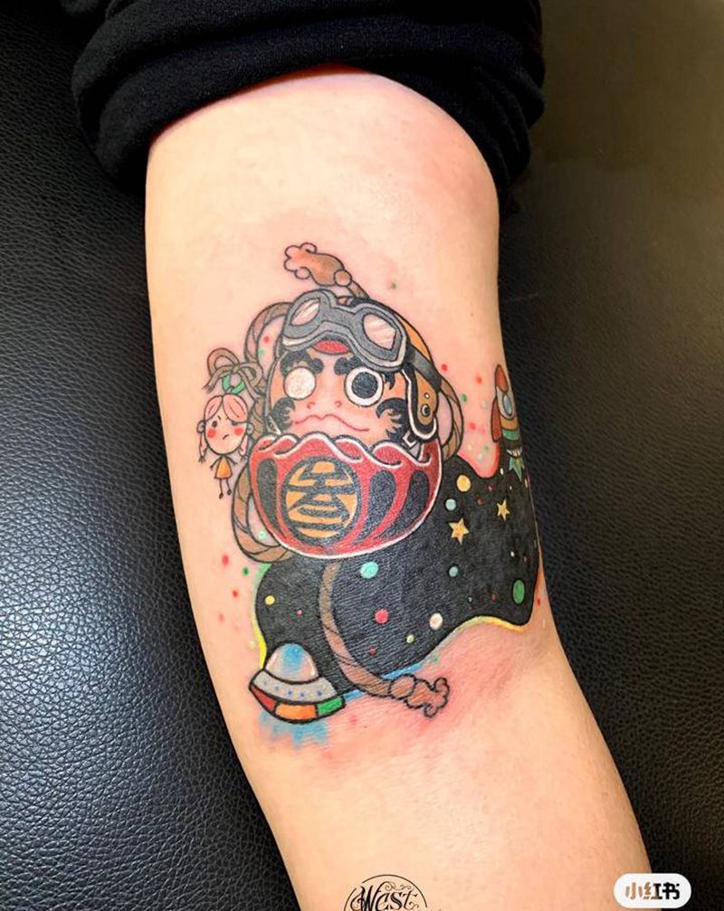 达摩蛋纹身图片_手臂New School纹身图案