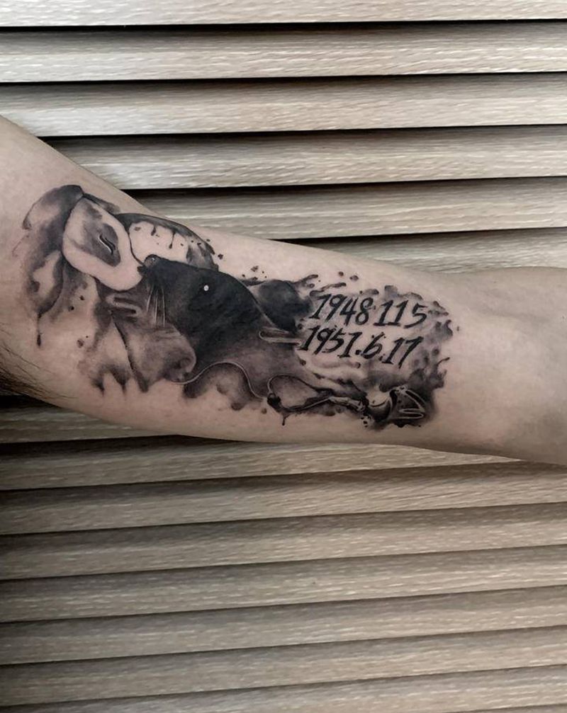 遮盖爷爷个奶奶纹身图片_手臂欧美写实水墨纹身图案