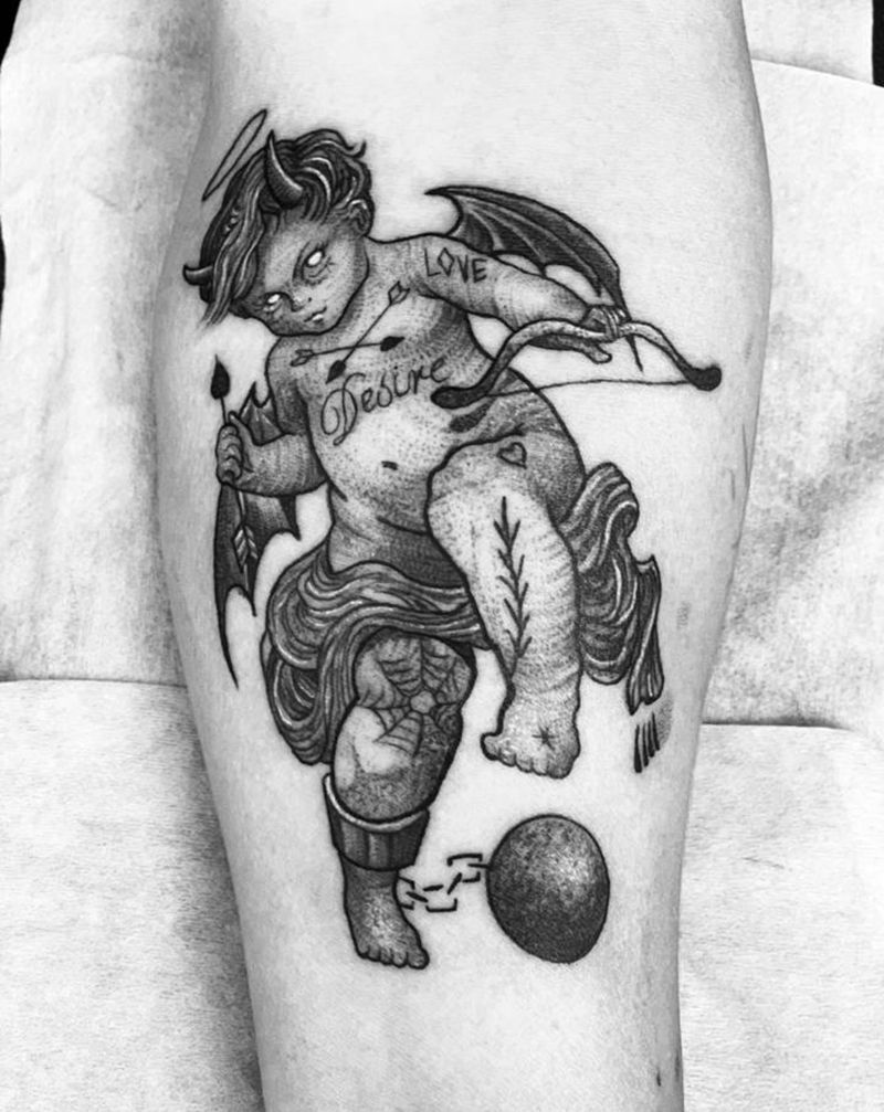 小天使纹身图片_点刺纹身图案