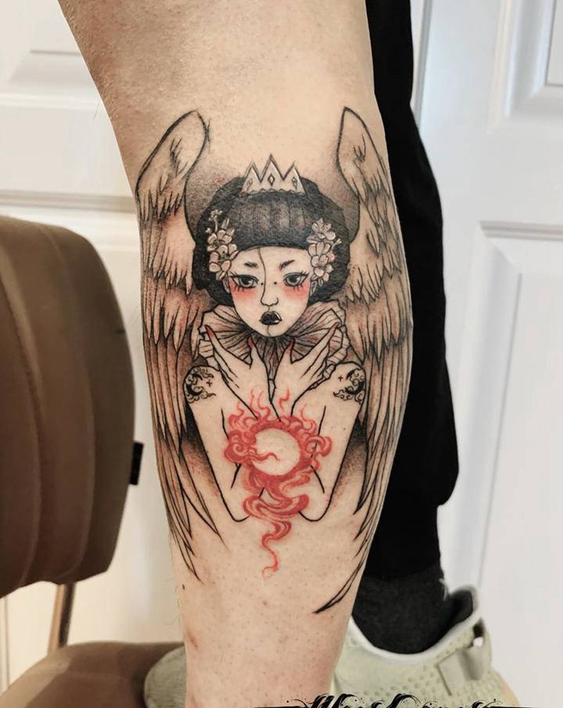 原创作品纹身图片_腿部插画风纹身图案