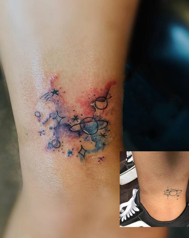 修改泼墨纹身图片_脚部水彩纹身图案