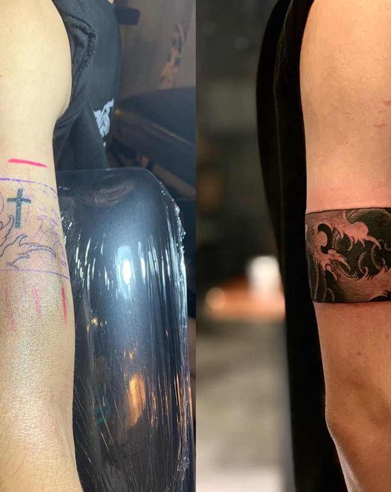 传统遮盖纹身图片_手臂老传统纹身图案