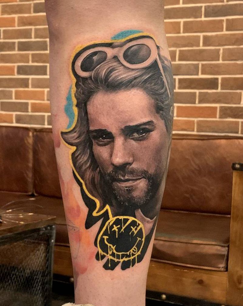 Kurt Cobain纹身图片_腿部欧美写实纹身图案