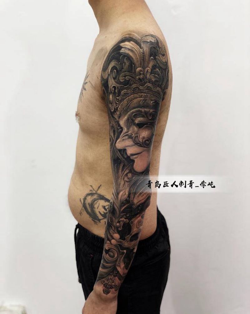 欧美花臂纹身图片_手臂新传统欧美写实花臂欧美纹身图案