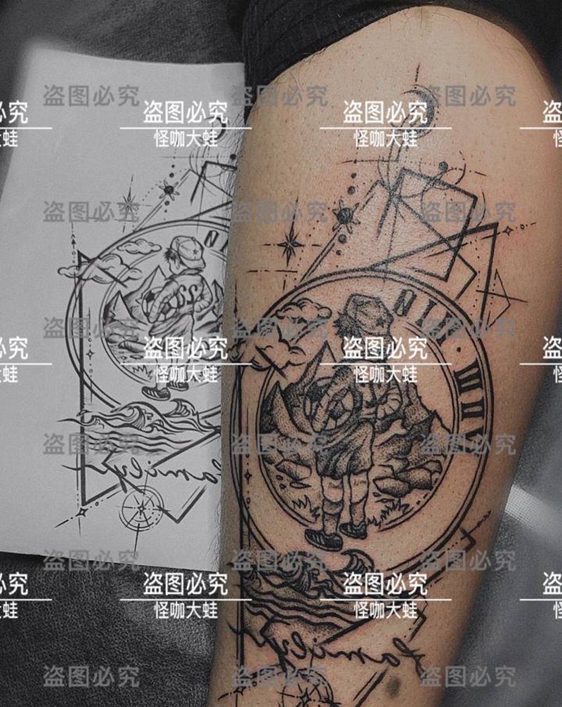 几何纹身图片_腿部几何纹身图案