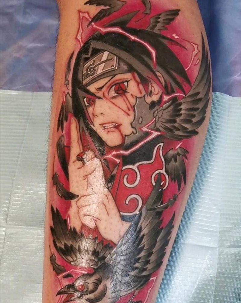 动漫人物 宇智波鼬纹身图片_腿部New School纹身图案