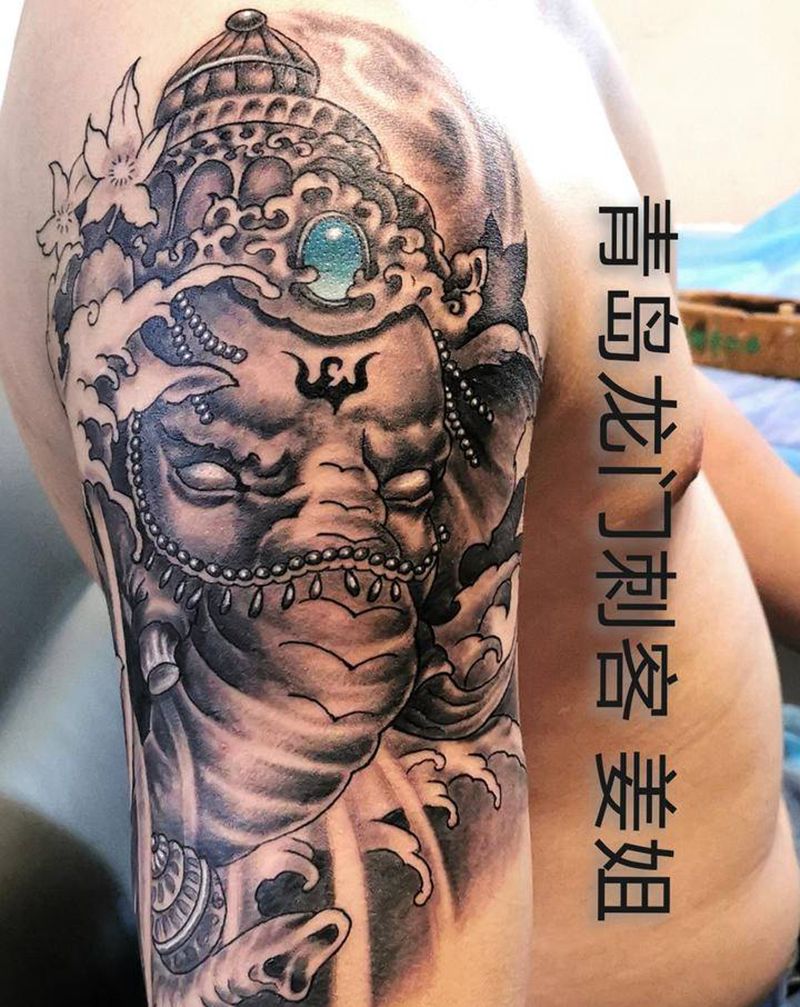 象神纹身图片_手臂新传统欧美写实纹身图案