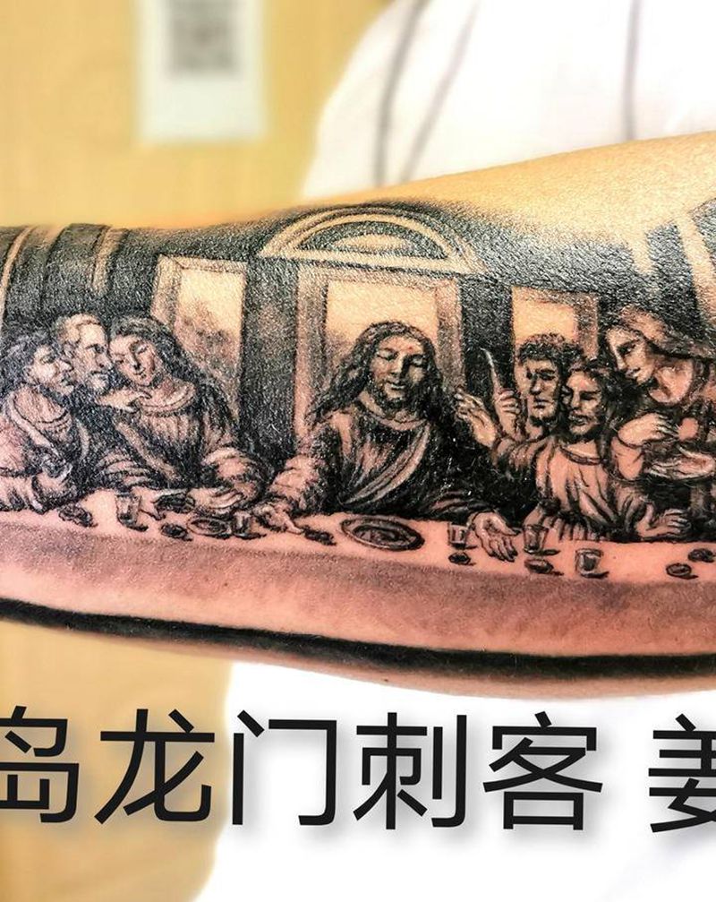 最后的晚餐纹身图片_手臂欧美写实纹身图案