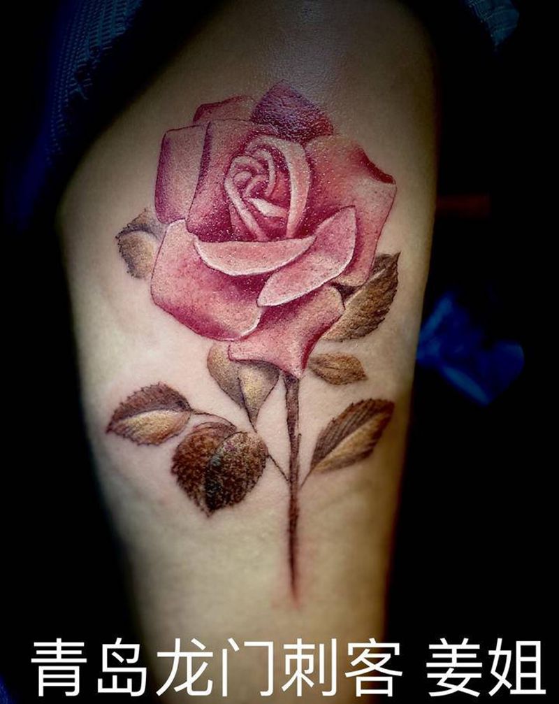玫瑰花遮盖胎记纹身图片_手臂欧美写实水彩纹身图案