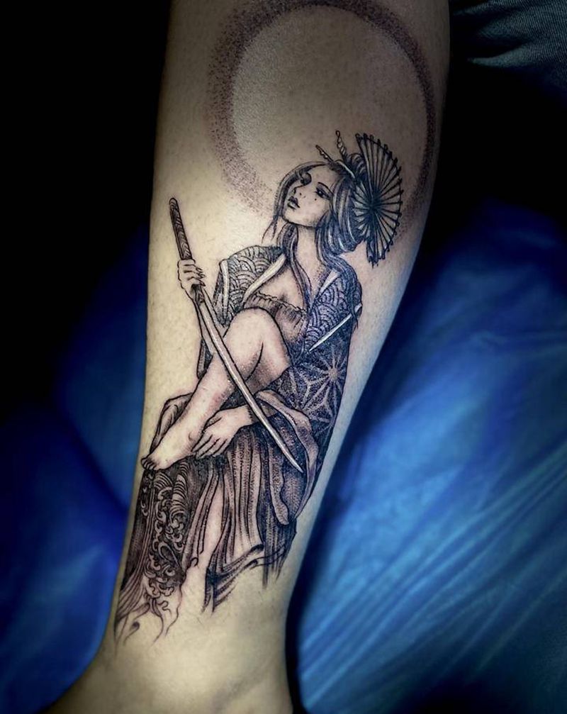 艺妓胎记遮盖纹身图片_腿部新传统纹身图案