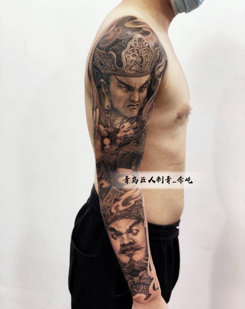 四大天王 未完成纹身图片_新传统欧美写实四大天王纹身图案