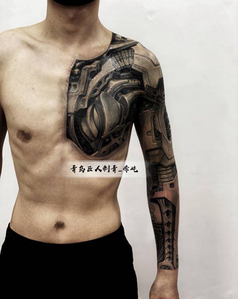 机械心脏  机械臂纹身图片_手臂欧美写实新传统机械纹身图案