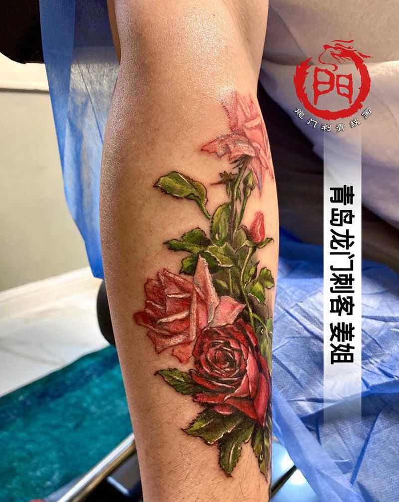 小臂蔷薇彩色写实，未完纹身图片_手臂欧美写实水彩纹身图案
