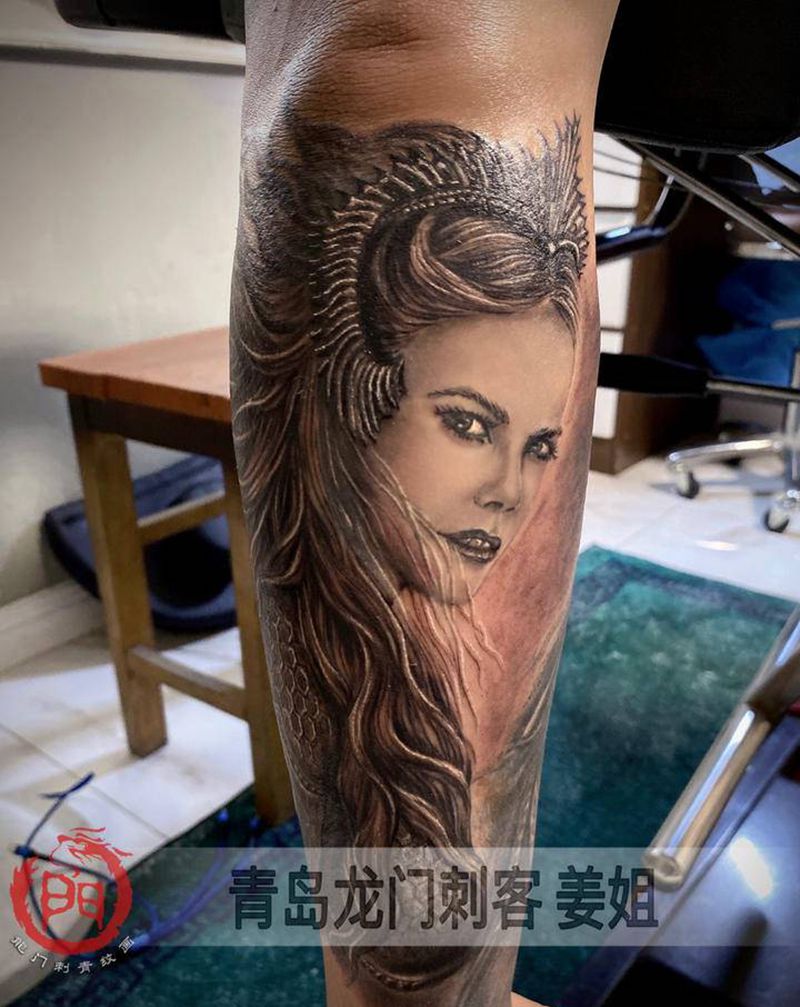 花臂未完，亚特兰娜完工纹身图片_手臂欧美写实纹身图案