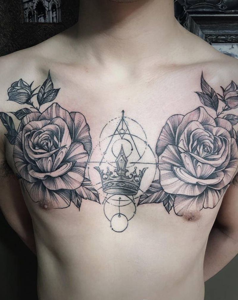 花胸纹身图片_胸部纹身图案