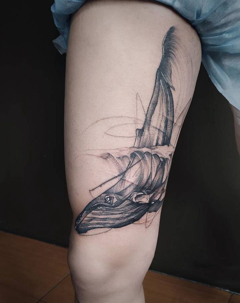 海深时见鲸纹身图片_手臂腿部纹身图案