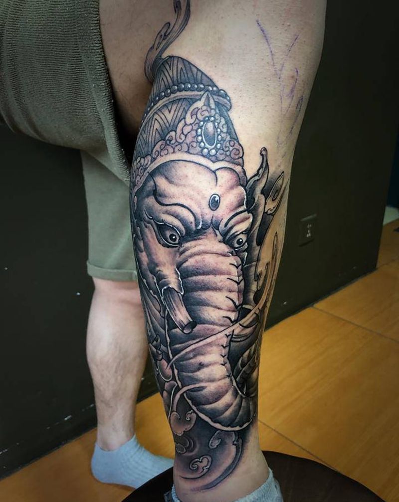 象神纹身纹身图片_腿部纹身图案