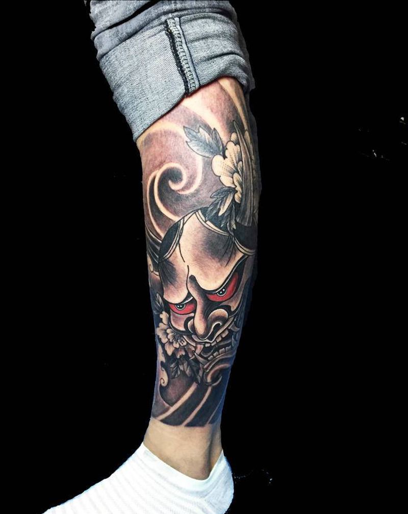 般若包小腿纹身纹身图片_腿部老传统纹身图案