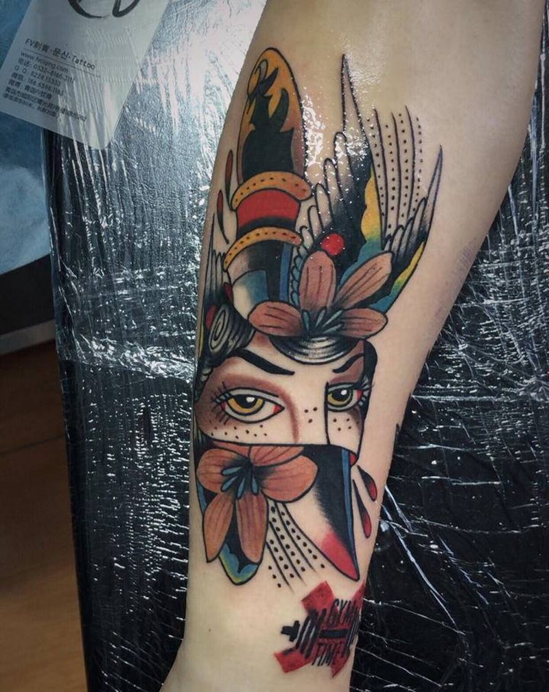 School 拼图 花臂纹身图片_手臂纹身图案