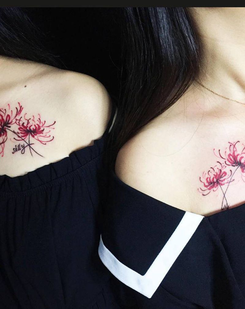 彼岸花 曼珠沙华纹身纹身图片_胸部老传统纹身图案