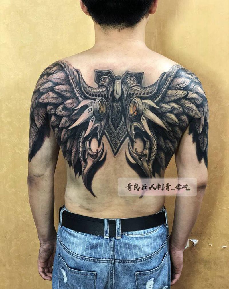 机械翅膀2纹身图片_背部手臂新传统欧美写实机械翅膀纹身图案