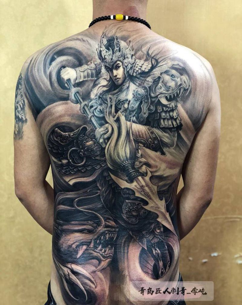 临摹 赵云龙临纹身图片_背部赵云纹身图案