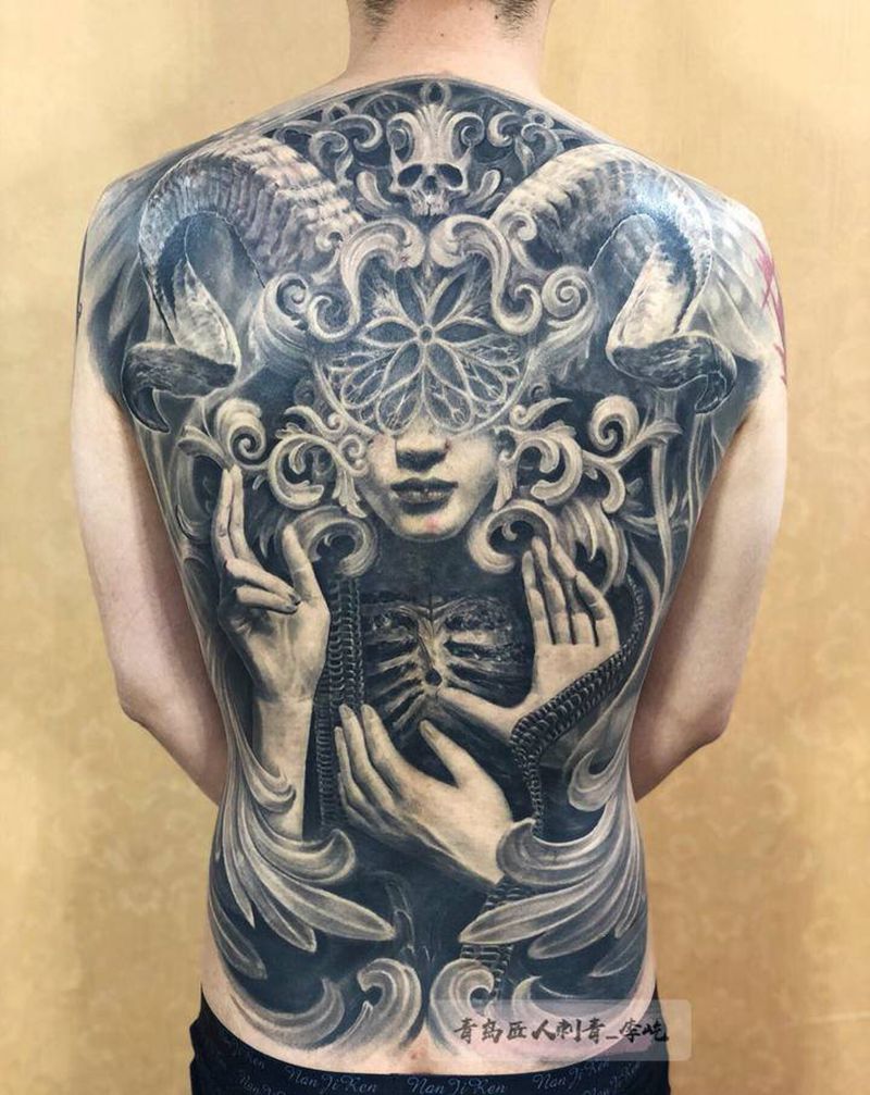 欧美背恢复后纹身图片_背部新传统欧美写实欧美纹身图案