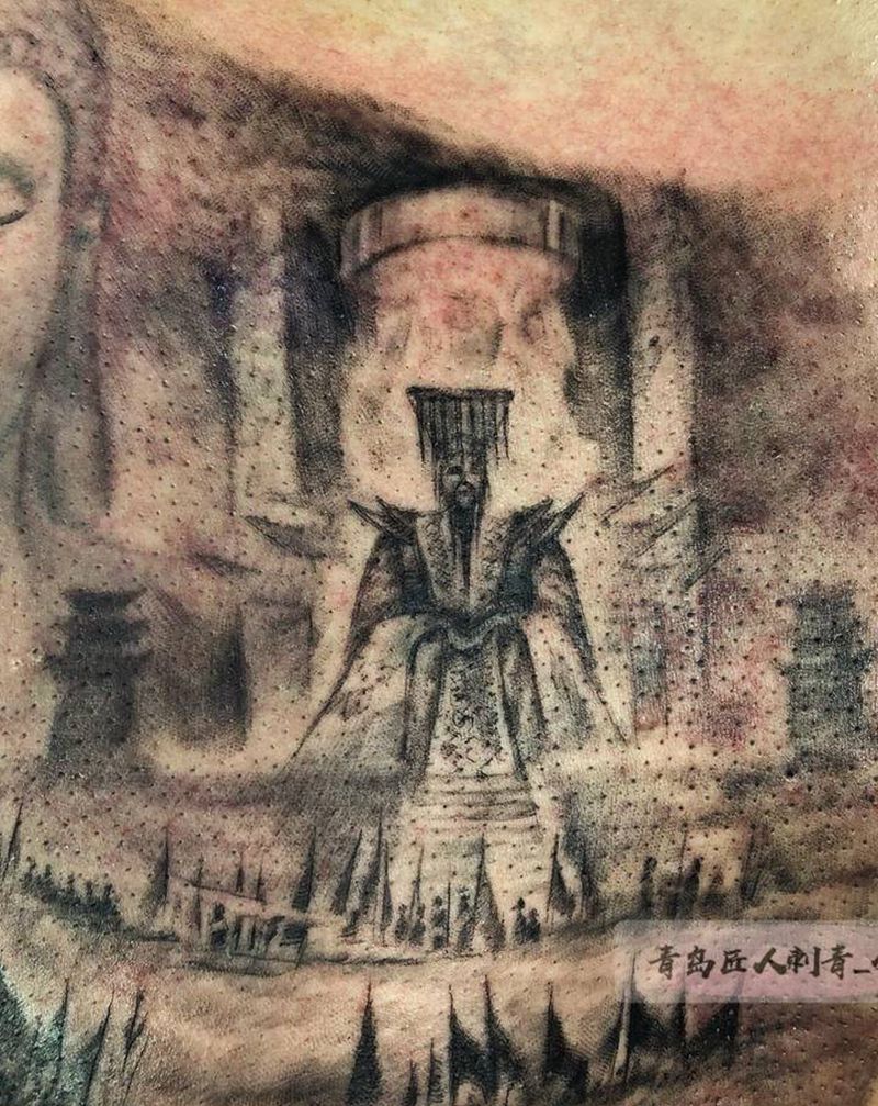 大闹天宫花臂纹身图片_手臂胸部新传统欧美写实孙悟空二郎神玉皇大帝纹身图案