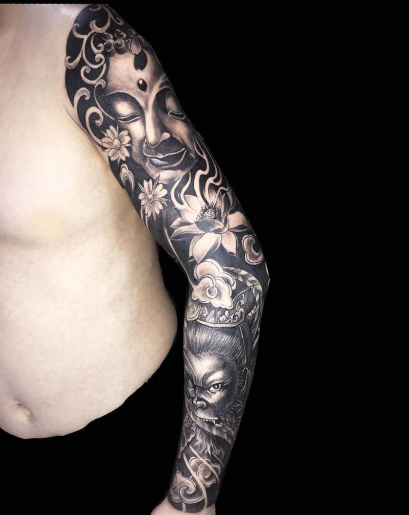 斗战胜佛 如来 花臂纹身 即墨纹身图片_手臂新传统老传统纹身图案